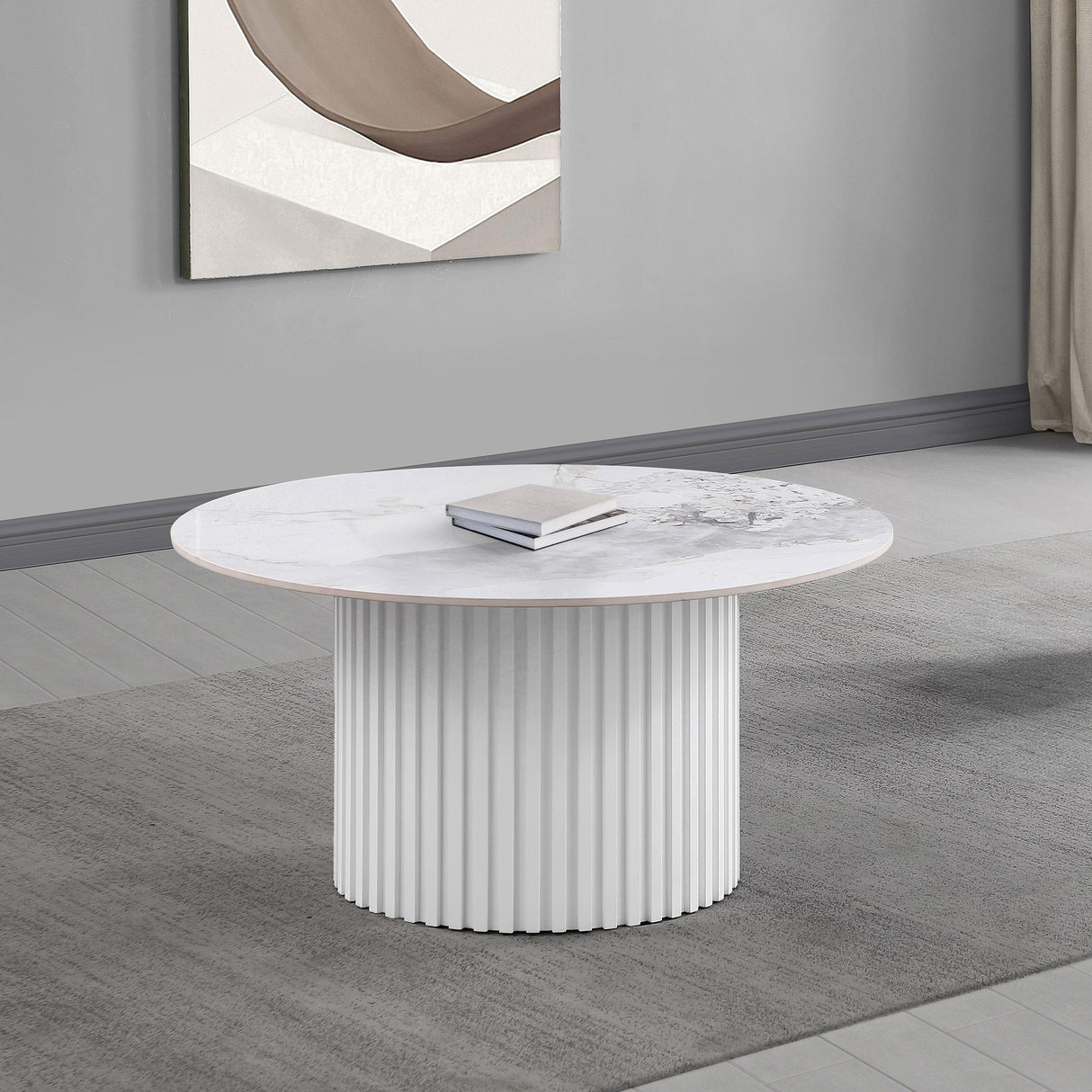 Rowena White Round Faux Marble Top Coffee Table from Coaster - Luna Furniture
