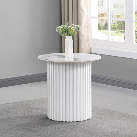 Rowena White Round Faux Marble Top End Table from Coaster - Luna Furniture
