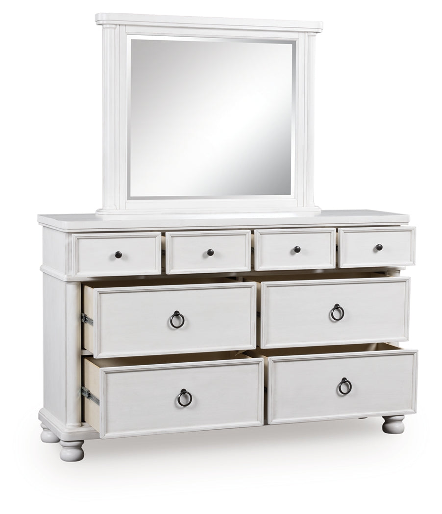 Rowlenstown Antique White Dresser and Mirror from Ashley - Luna Furniture