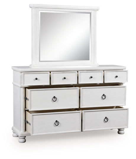 Rowlenstown Antique White Dresser and Mirror from Ashley - Luna Furniture