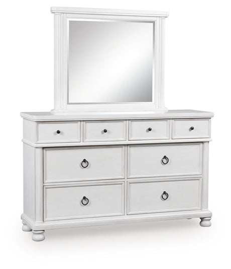 Rowlenstown Antique White Dresser and Mirror from Ashley - Luna Furniture