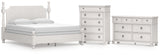 Rowlenstown California King Poster Bed with Dresser and Chest in Antique White from Ashley - Luna Furniture