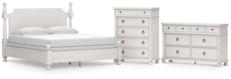 Rowlenstown California King Poster Bed with Dresser and Chest in Antique White from Ashley - Luna Furniture