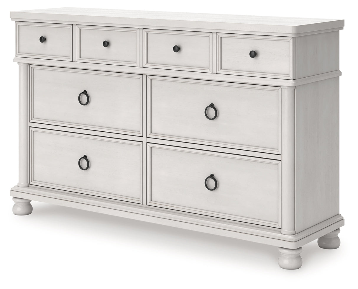 Rowlenstown California King Poster Bed with Dresser and Chest in Antique White from Ashley - Luna Furniture