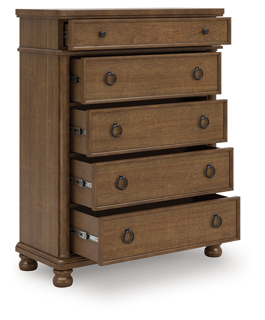 Rowlenstown California King Poster Bed with Dresser and Chest in Brown from Ashley Furniture - Luna Furniture
