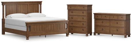 Rowlenstown California King Poster Bed with Dresser and Chest in Brown from Ashley - Luna Furniture