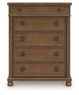 Rowlenstown California King Poster Bed with Dresser and Chest in Brown from Ashley Furniture - Luna Furniture