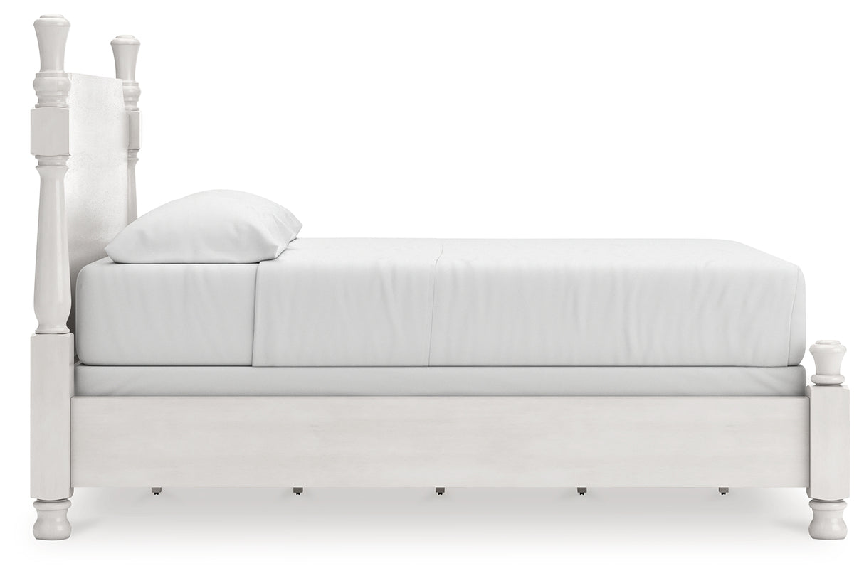Rowlenstown California King Poster Bed with Dresser and Nightstand in Antique White from Ashley - Luna Furniture