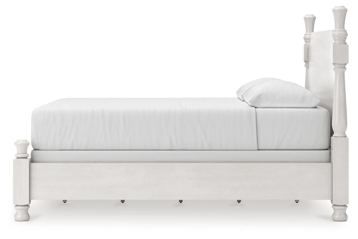 Rowlenstown California King Poster Bed with Dresser and Nightstand in Antique White from Ashley - Luna Furniture