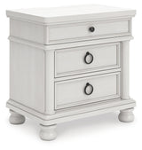 Rowlenstown California King Poster Bed with Dresser and Nightstand in Antique White from Ashley - Luna Furniture