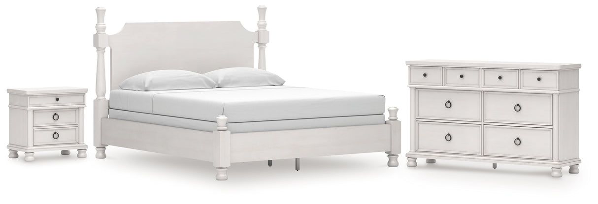 Rowlenstown California King Poster Bed with Dresser and Nightstand in Antique White from Ashley - Luna Furniture