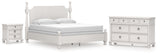 Rowlenstown California King Poster Bed with Dresser and Nightstand in Antique White from Ashley - Luna Furniture