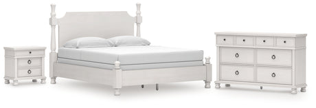Rowlenstown California King Poster Bed with Dresser and Nightstand in Antique White from Ashley - Luna Furniture