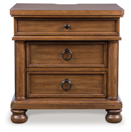 Rowlenstown California King Poster Bed with Dresser and Nightstand in Brown from Ashley - Luna Furniture