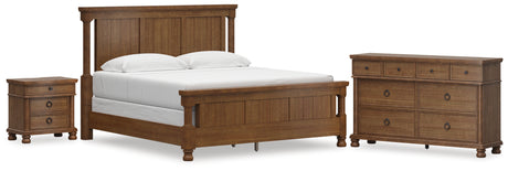 Rowlenstown California King Poster Bed with Dresser and Nightstand in Brown from Ashley - Luna Furniture