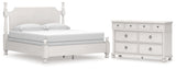 Rowlenstown California King Poster Bed with Dresser in Antique White from Ashley - Luna Furniture