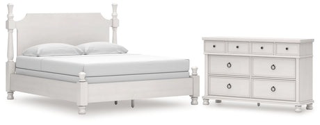 Rowlenstown California King Poster Bed with Dresser in Antique White from Ashley - Luna Furniture