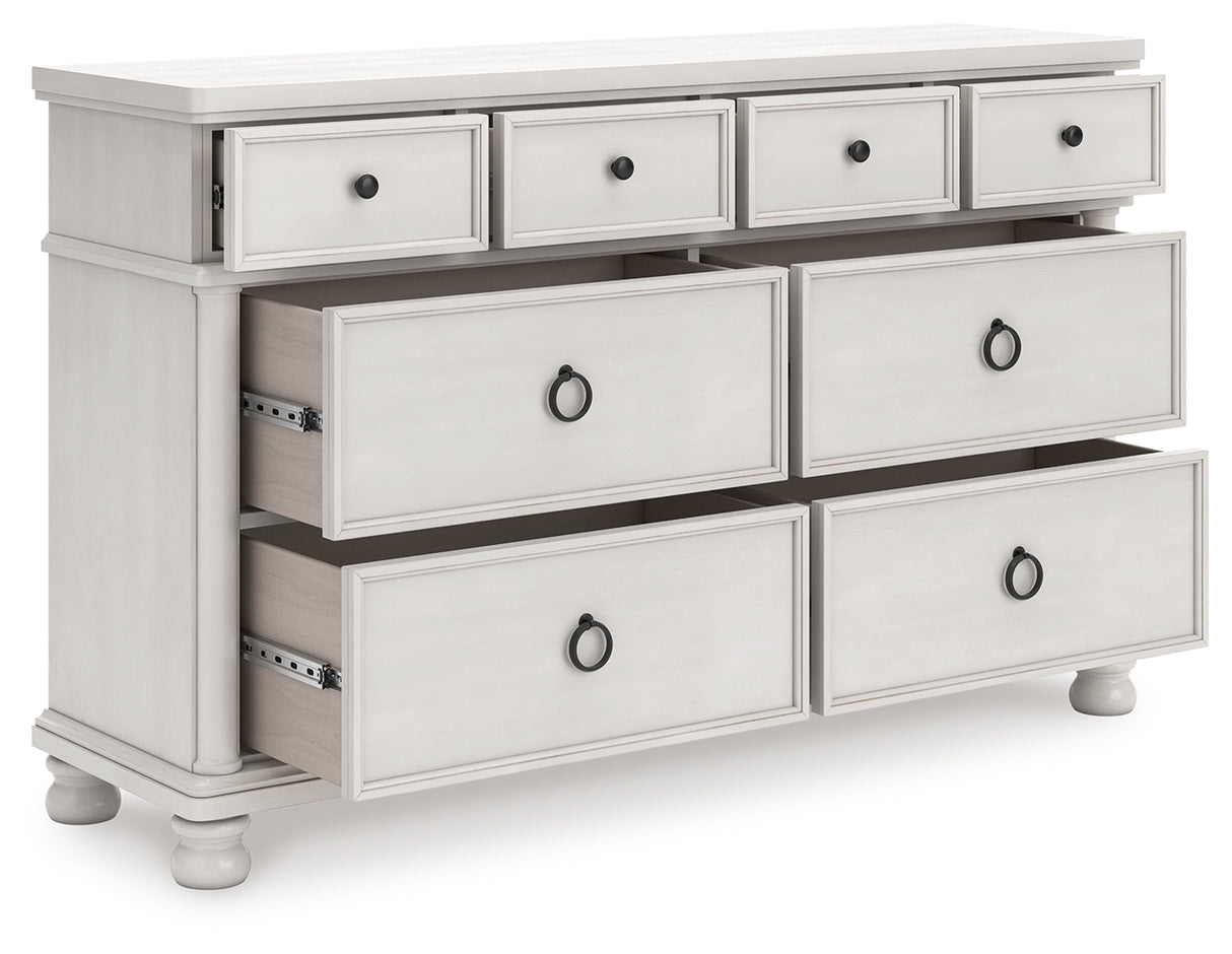 Rowlenstown California King Poster Bed with Dresser in Antique White from Ashley - Luna Furniture