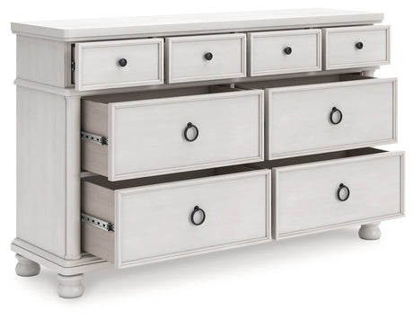 Rowlenstown California King Poster Bed with Dresser in Antique White from Ashley - Luna Furniture