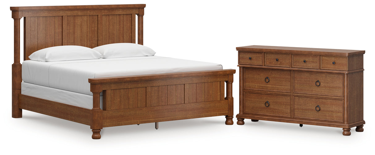 Rowlenstown California King Poster Bed with Dresser in Brown from Ashley - Luna Furniture