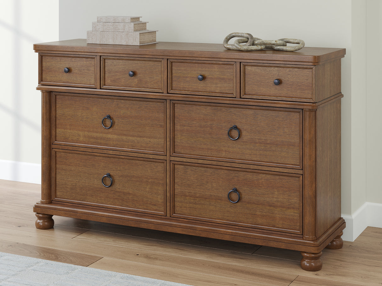 Rowlenstown California King Poster Bed with Dresser in Brown from Ashley - Luna Furniture