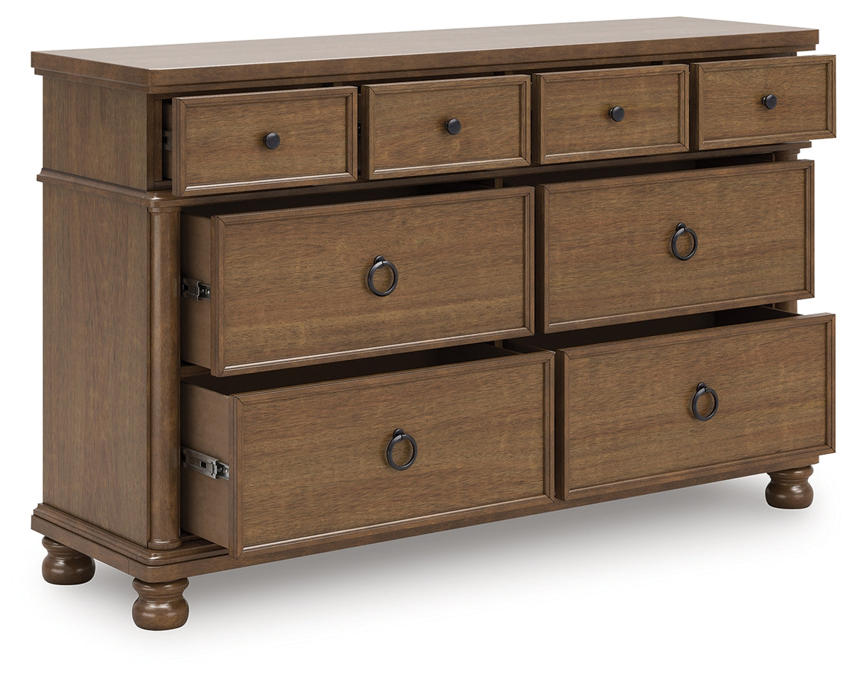 Rowlenstown California King Poster Bed with Dresser in Brown from Ashley - Luna Furniture
