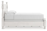 Rowlenstown California King Poster Bed with Mirrored Dresser and Nightstand in Antique White from Ashley - Luna Furniture