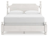 Rowlenstown California King Poster Bed with Mirrored Dresser and Nightstand in Antique White from Ashley - Luna Furniture