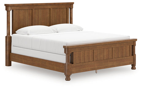Rowlenstown California King Poster Bed with Mirrored Dresser and Nightstand in Brown from Ashley - Luna Furniture