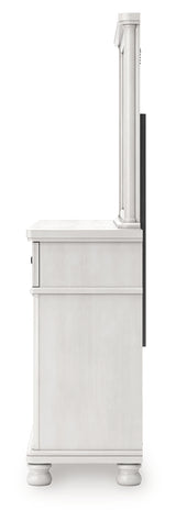 Rowlenstown California King Poster Bed with Mirrored Dresser in Antique White from Ashley - Luna Furniture