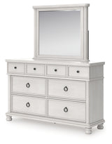 Rowlenstown California King Poster Bed with Mirrored Dresser in Antique White from Ashley - Luna Furniture