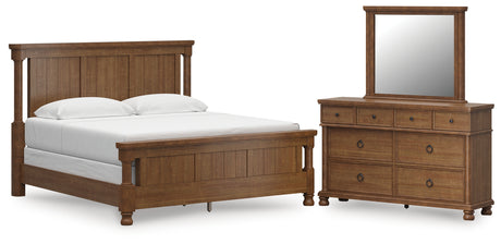 Rowlenstown California King Poster Bed with Mirrored Dresser in Brown from Ashley - Luna Furniture