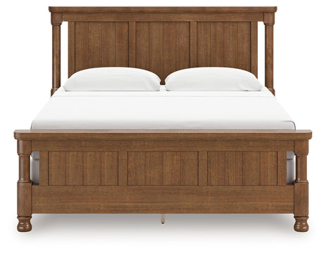 Rowlenstown California King Poster Bed with Mirrored Dresser in Brown from Ashley - Luna Furniture