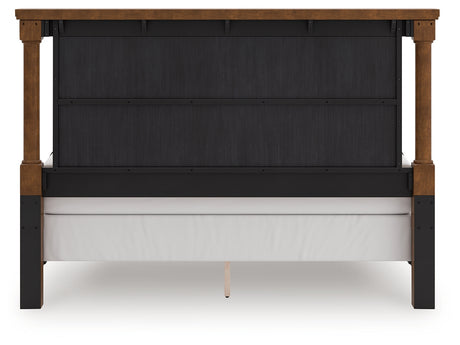 Rowlenstown California King Poster Bed with Mirrored Dresser in Brown from Ashley - Luna Furniture