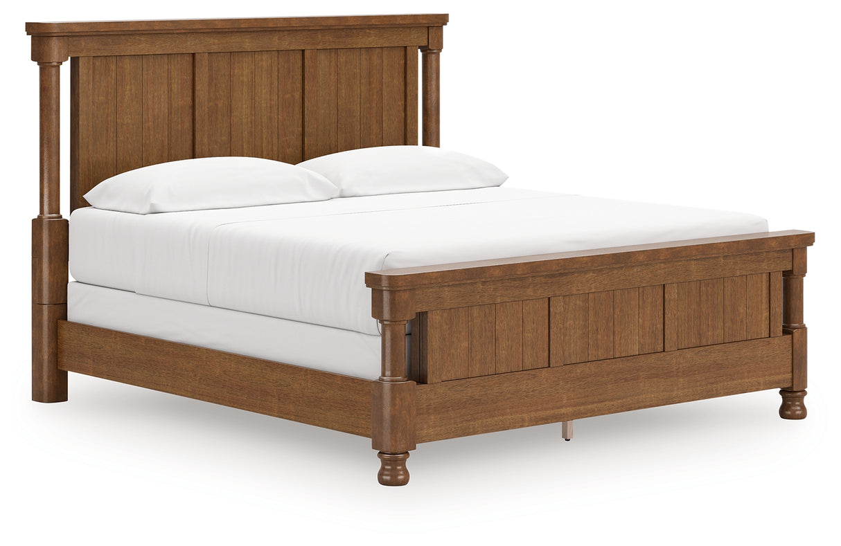 Rowlenstown California King Poster Bed with Mirrored Dresser in Brown from Ashley - Luna Furniture