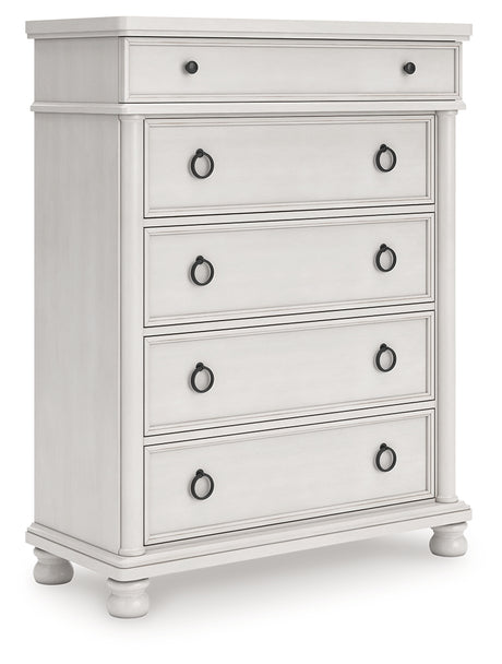 Rowlenstown Queen Poster Bed with Dresser and Chest in Antique White from Ashley - Luna Furniture