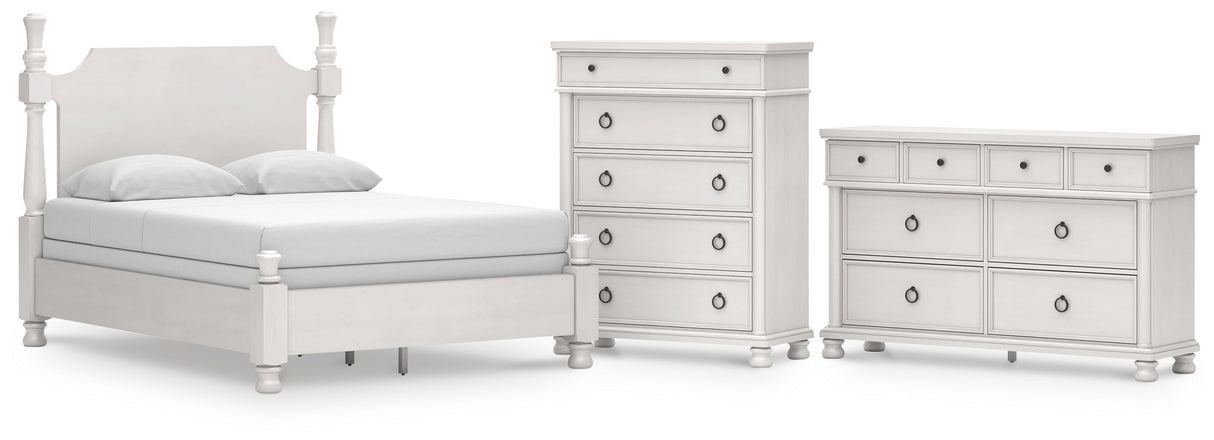 Rowlenstown Queen Poster Bed with Dresser and Chest in Antique White from Ashley - Luna Furniture