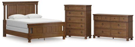 Rowlenstown Queen Poster Bed with Dresser and Chest in Brown from Ashley - Luna Furniture