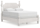 Rowlenstown Queen Poster Bed with Mirrored Dresser and Nightstand in Antique White from Ashley - Luna Furniture