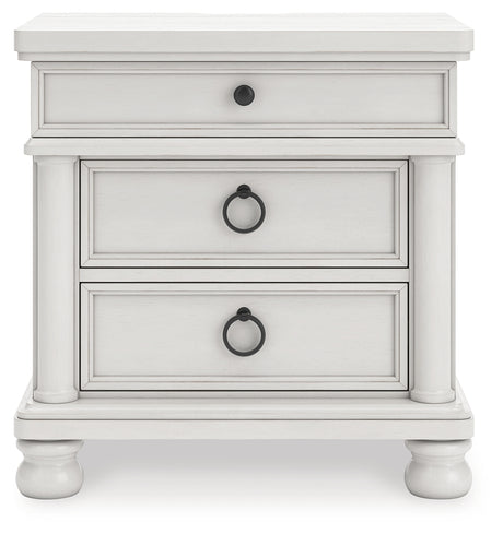 Rowlenstown Queen Poster Bed with Mirrored Dresser and Nightstand in Antique White from Ashley - Luna Furniture