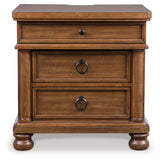 Rowlenstown Queen Poster Bed with Mirrored Dresser and Nightstand in Brown from Ashley - Luna Furniture