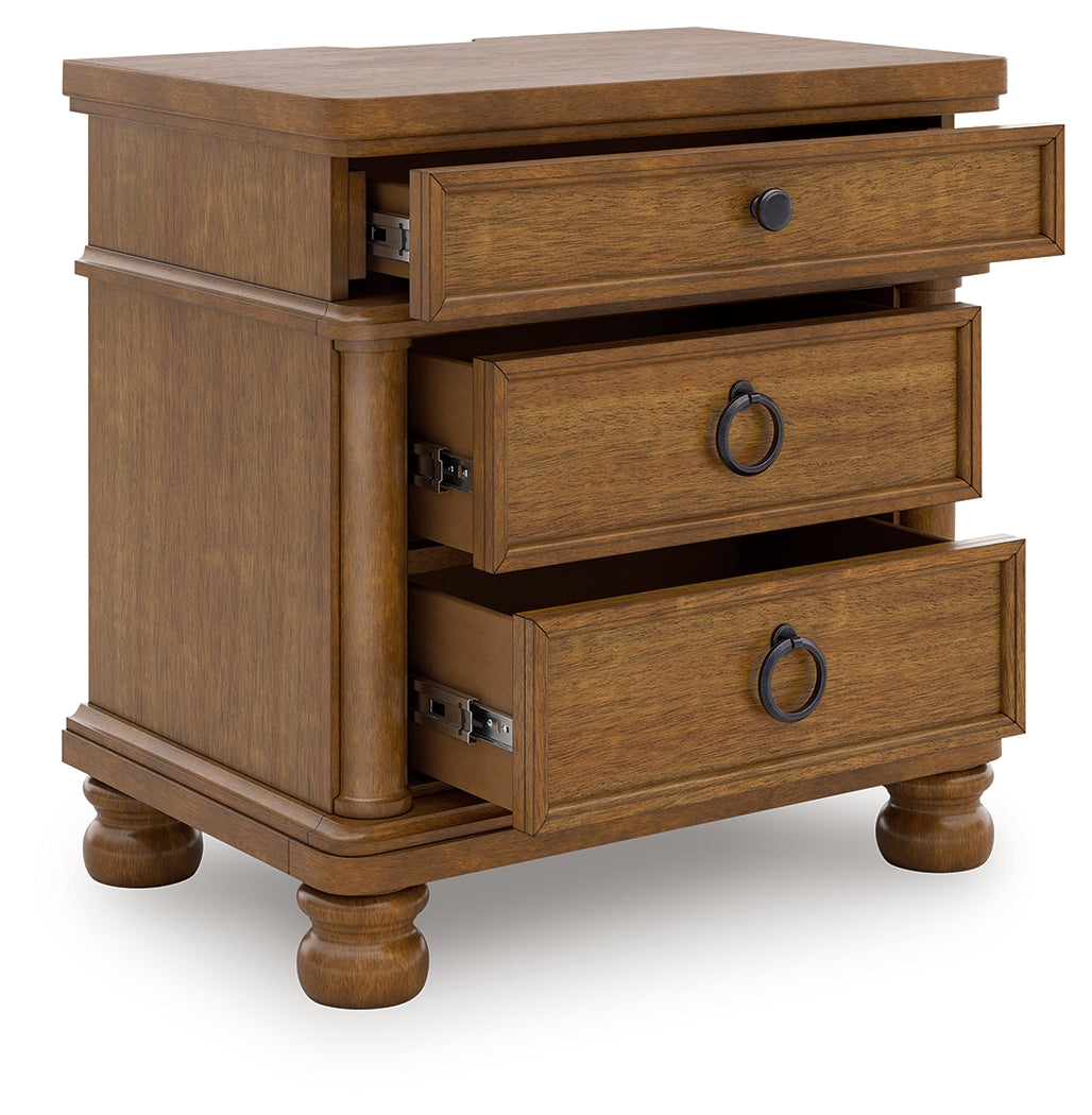 Rowlenstown Queen Poster Bed with Mirrored Dresser and Nightstand in Brown from Ashley - Luna Furniture