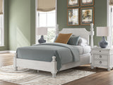 Rowlenstown Queen Poster Bed with Mirrored Dresser in Antique White from Ashley Furniture - Luna Furniture