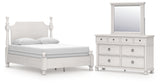 Rowlenstown Queen Poster Bed with Mirrored Dresser in Antique White from Ashley Furniture - Luna Furniture