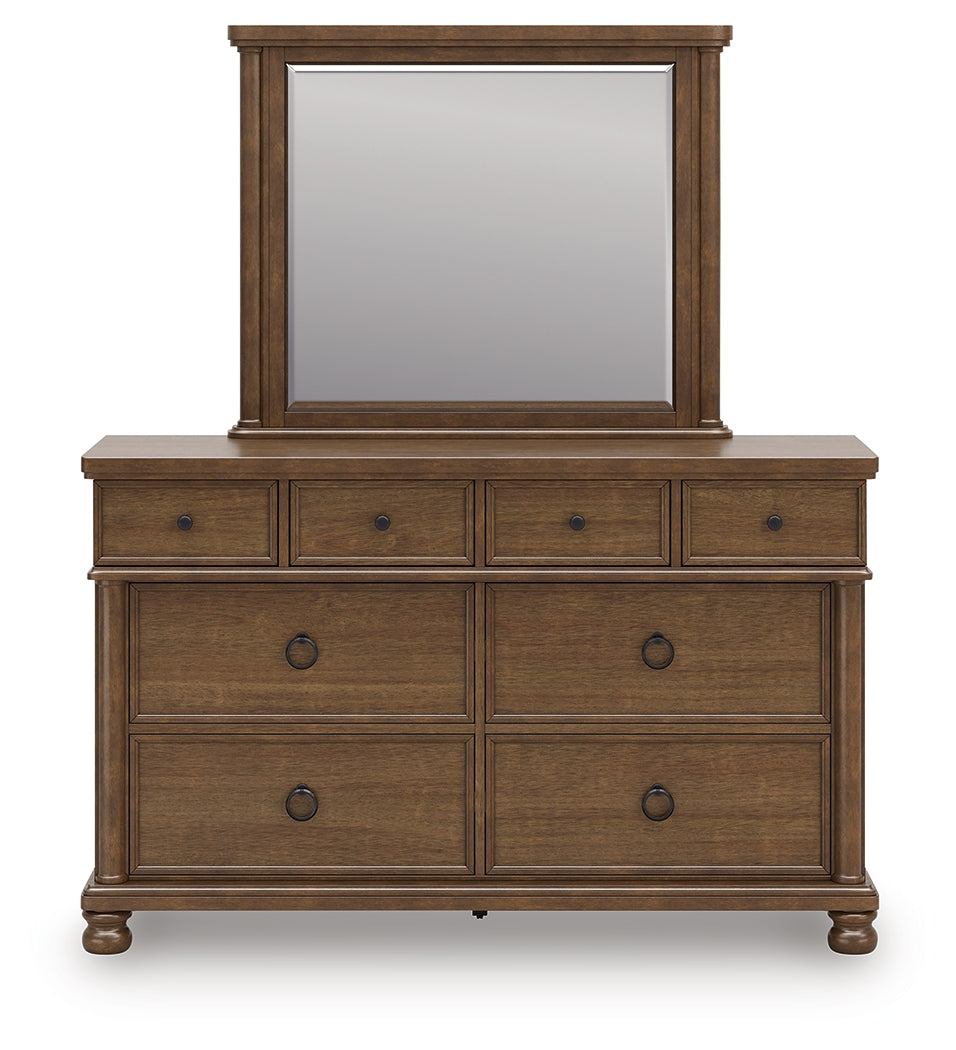 Rowlenstown Queen Poster Bed with Mirrored Dresser in Brown from Ashley - Luna Furniture