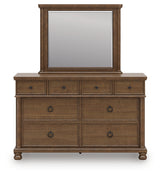 Rowlenstown Queen Poster Bed with Mirrored Dresser in Brown from Ashley - Luna Furniture