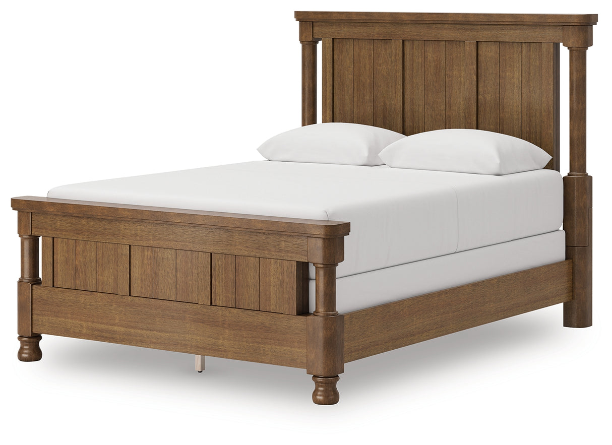 Rowlenstown Queen Poster Bed with Mirrored Dresser in Brown from Ashley - Luna Furniture