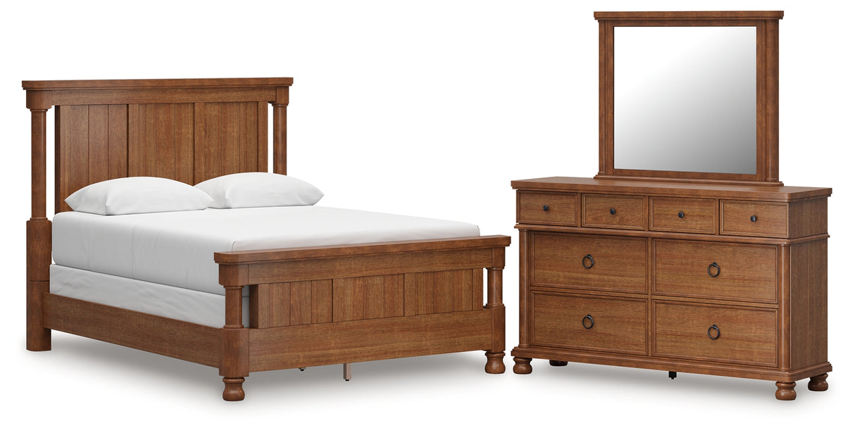 Rowlenstown Queen Poster Bed with Mirrored Dresser in Brown from Ashley - Luna Furniture