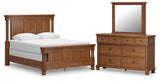 Rowlenstown Queen Poster Bed with Mirrored Dresser in Brown from Ashley - Luna Furniture