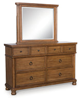 Rowlenstown Queen Poster Bed with Mirrored Dresser in Brown from Ashley - Luna Furniture
